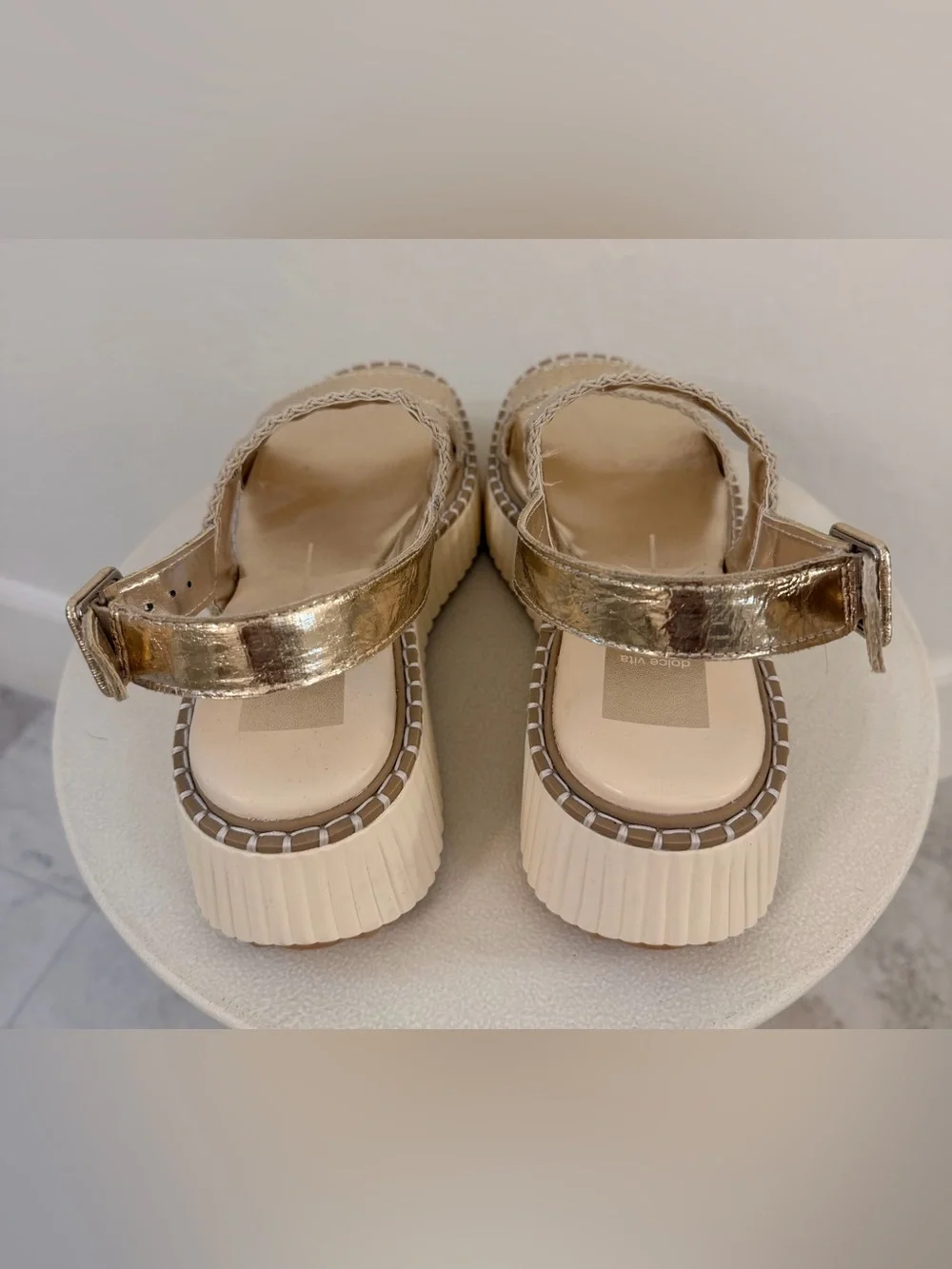 Dolce Vita Drake Metallic Gold Platform Sandals with Cream Sole